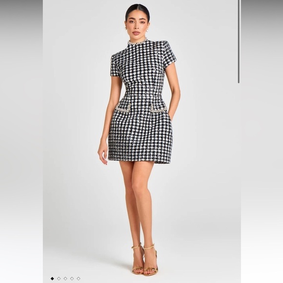 NADINE MERABI Dresses & Skirts - Nadine Merabi Mila check dress in monochrome black and white tweed